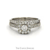 1cttw Round Diamond Solitaire Bridal Set with Diamond Halo and Diamond Accented Sides with Matching Band in 10k White Gold - Thumbnail 1