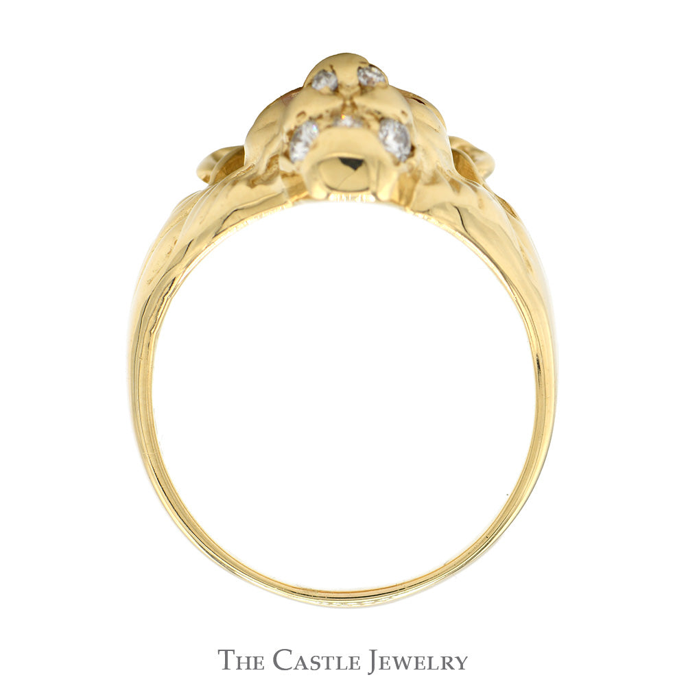 Lion Head Ring with Ruby Eyes & Diamond Accents in 10k Yellow Gold