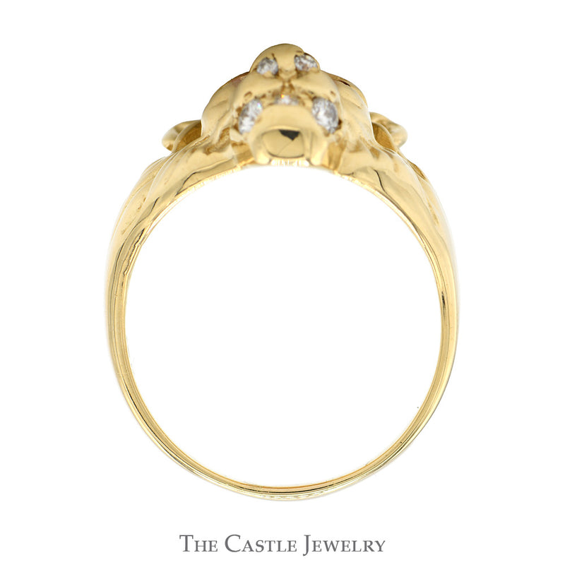 Lion Head Ring with Ruby Eyes & Diamond Accents in 10k Yellow Gold