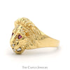 Lion Head Ring with Ruby Eyes & Diamond Accents in 10k Yellow Gold - Thumbnail 3