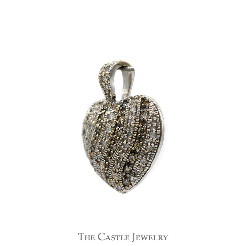 Heart Shaped Cocoa and White Diamond Cluster Pendant in 14k White Gold