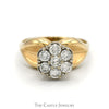 1cttw Round 7 Diamond Cluster Ring with Brushed Concaved Sides in 14k Yellow Gold - Thumbnail 1