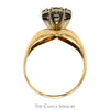 1cttw Round 7 Diamond Cluster Ring with Brushed Concaved Sides in 14k Yellow Gold - Thumbnail 2