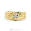 Diamond Solitaire Band with Textured Nugget Sides in 10k Yellow Gold - Thumbnail 1