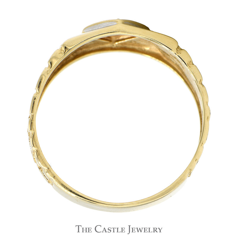 Diamond Solitaire Band with Textured Nugget Sides in 10k Yellow Gold