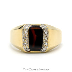 Men's Tiger's Eye Ring with Diamond Accents in 14k Yellow Gold