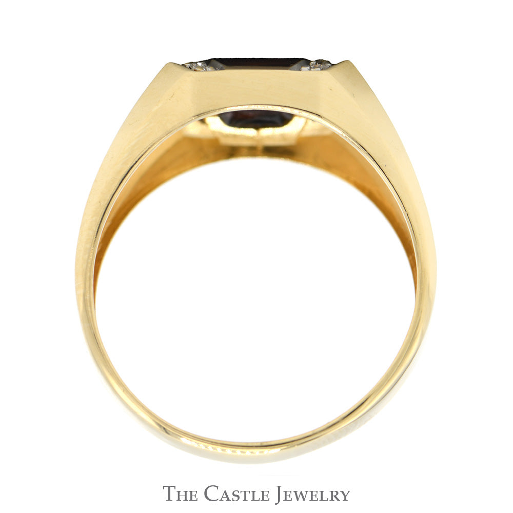 Men's Tiger's Eye Ring with Diamond Accents in 14k Yellow Gold