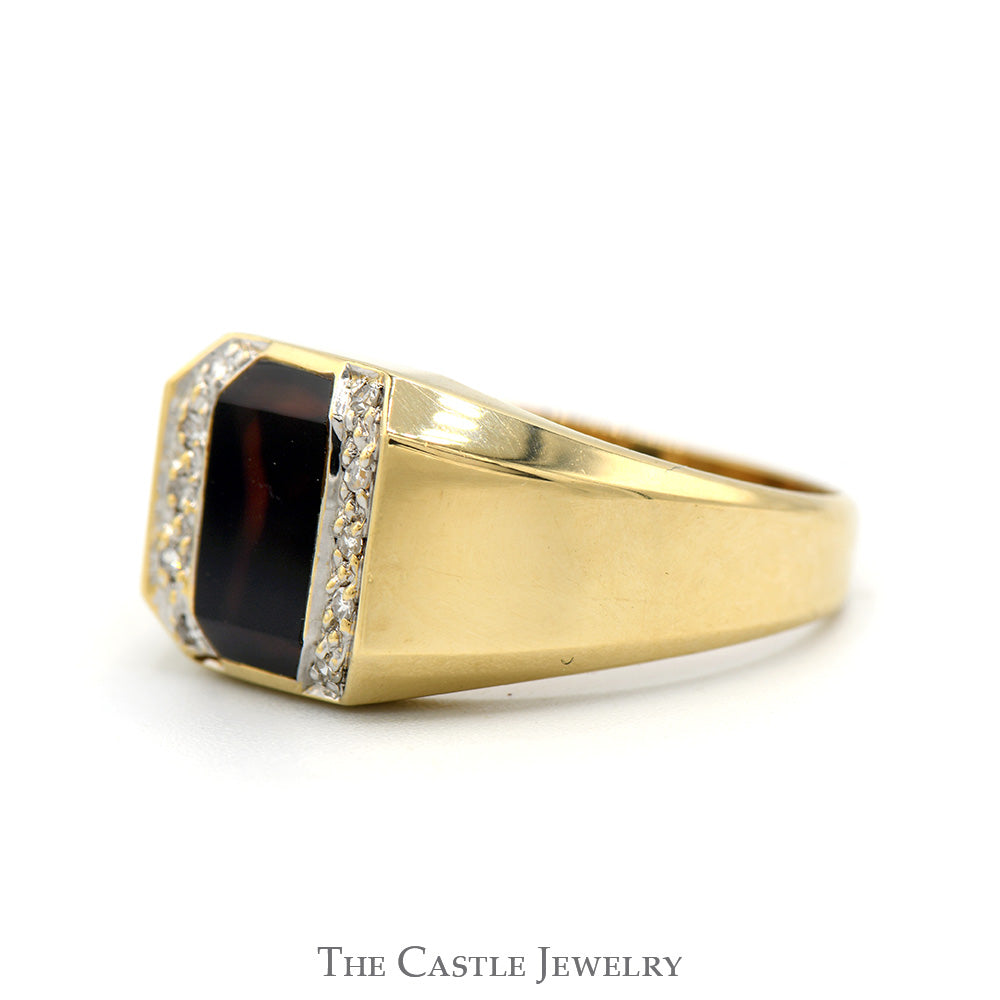 Men's Tiger's Eye Ring with Diamond Accents in 14k Yellow Gold