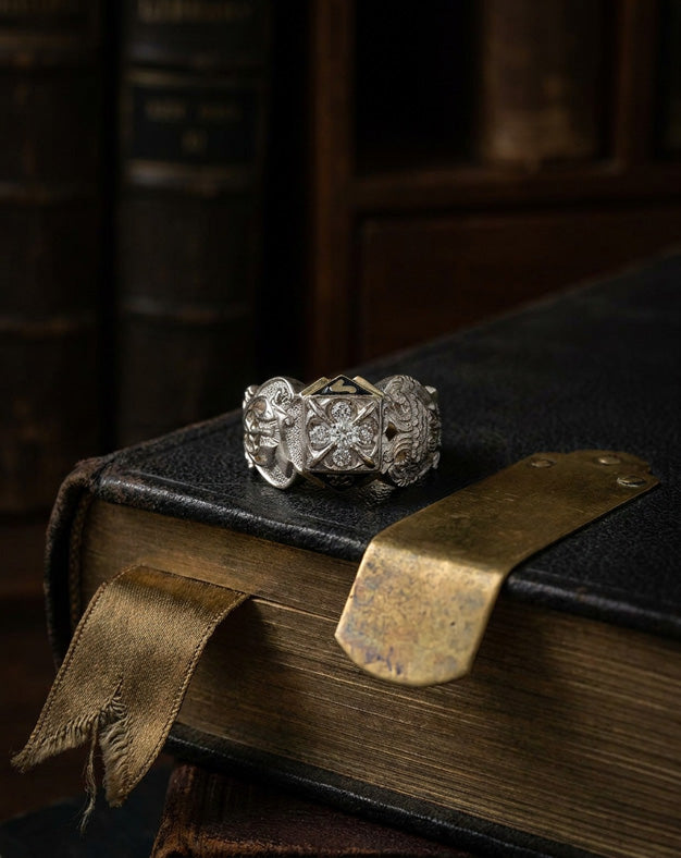 0.33ctw 32nd Degree Scottish Rite Masonic Ring with Diamond Cluster in 10k Two-Tone Gold