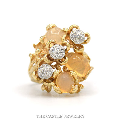 14k yellow gold jelly opal and diamond cocktail cluster ring — top view