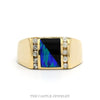 Rectangular Split Onyx and Opal Inlay Ring with Channel Set Diamond Accents in 14k Yellow Gold - Thumbnail 1