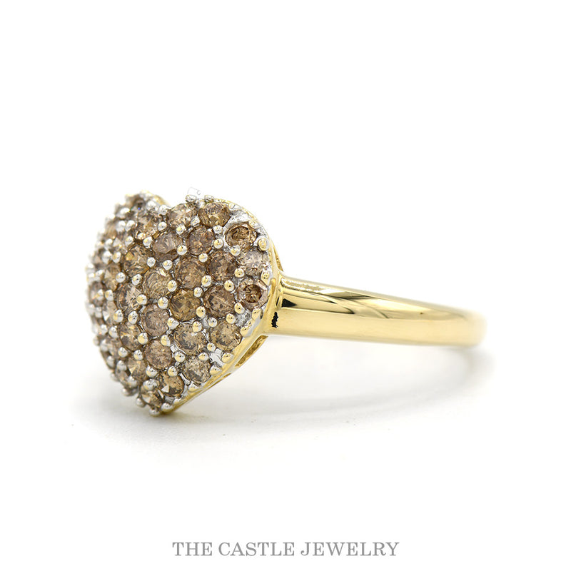 Heart Shaped 1cttw Cocoa Diamond Cluster Ring in 14k Yellow Gold