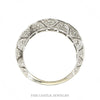 Front-facing view of the 14k white gold baguette and pavé filigree diamond band - Thumbnail 3
