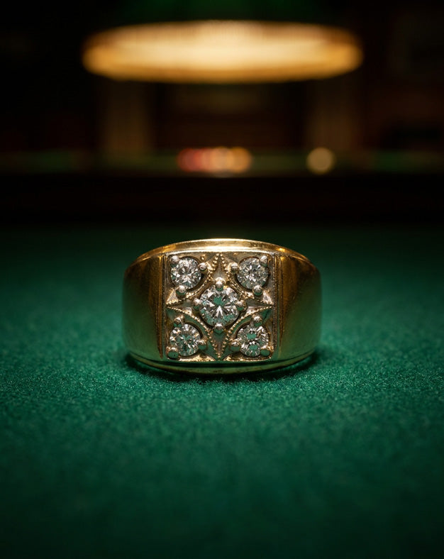Men's 1cttw Five Diamond Square Cluster Ring with Polished Sides in 14k Yellow Gold