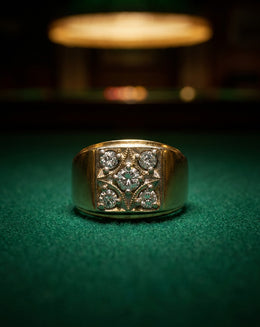 Men's 1cttw Five Diamond Square Cluster Ring with Polished Sides in 14k Yellow Gold