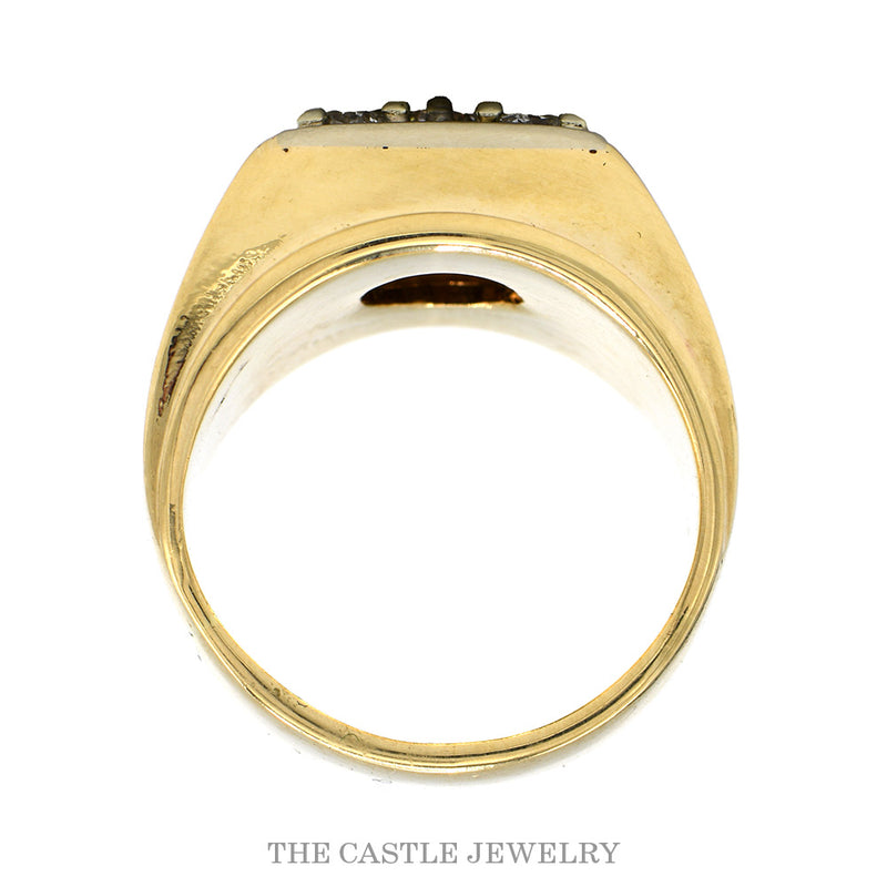 Front-facing view of the 14k yellow gold men's diamond cluster ring