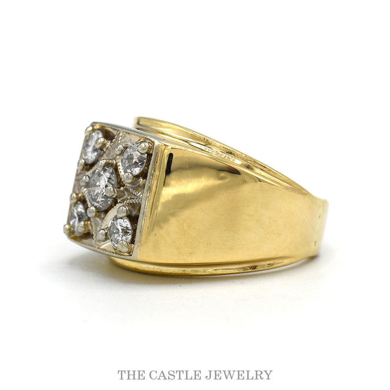 Side profile of the 14k yellow gold five diamond cluster ring