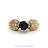Round Sapphire Solitaire Ring with Diamond Cluster Accented Sides in 14k Yellow Gold - Thumbnail 1