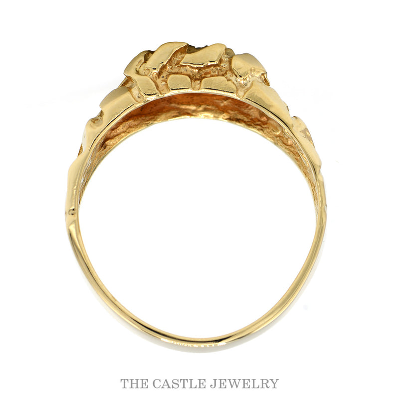 Textured Nugget Style Ring with Diamond Solitaire Accent in 10k Yellow Gold