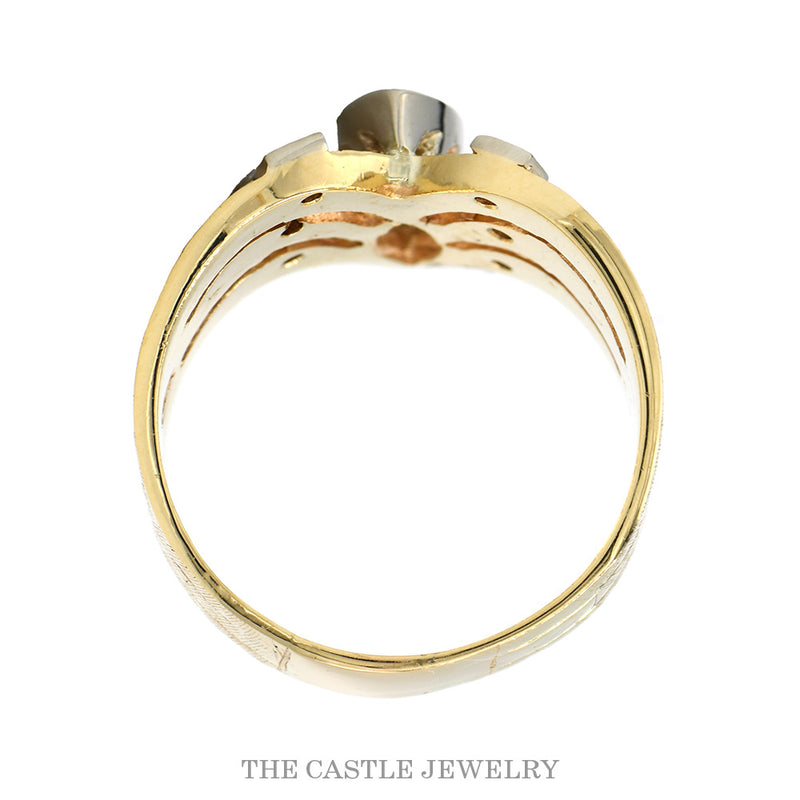 Front-facing view of the 14k yellow gold marquise V-ring
