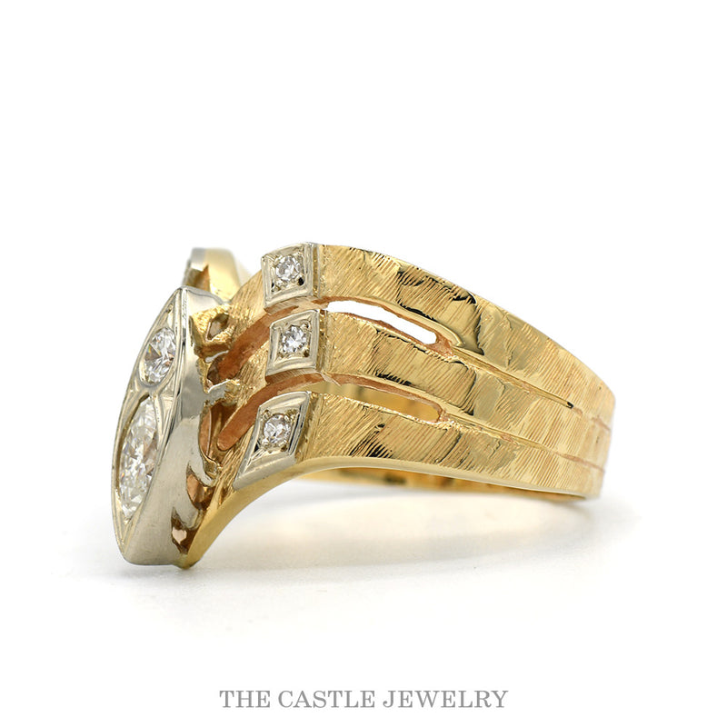 Side profile of the 14k yellow gold chevron diamond ring