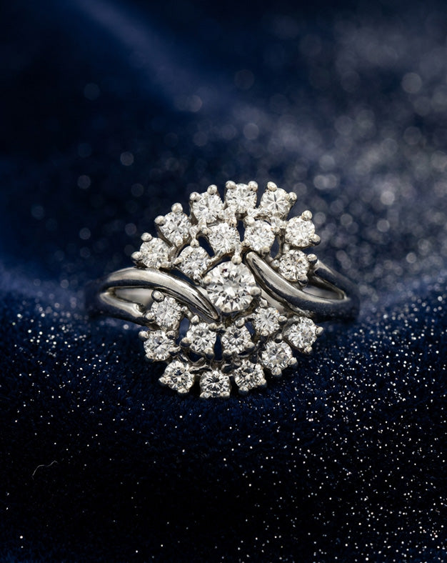 1.00ctw Round Brilliant Diamond Cluster Ring in 14k White Gold