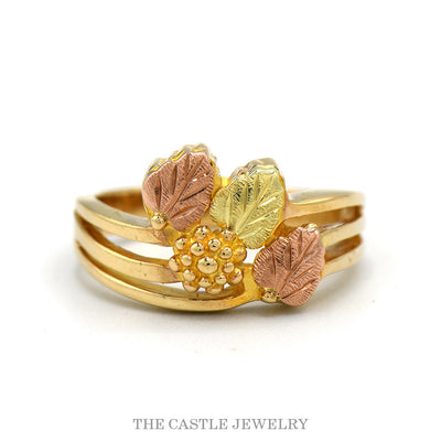 10k two-tone Black Hills Gold grape and leaf ring — top view