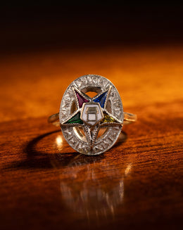Order of the Eastern Star Ring with Multi-Color Stone Star Points in 10k Yellow Gold
