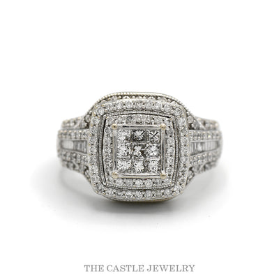 10k white gold double halo invisible set princess cut cluster ring — top view