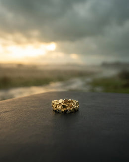 Tapered 10k Yellow Gold Textured Nugget Band with Flat Polished Forms