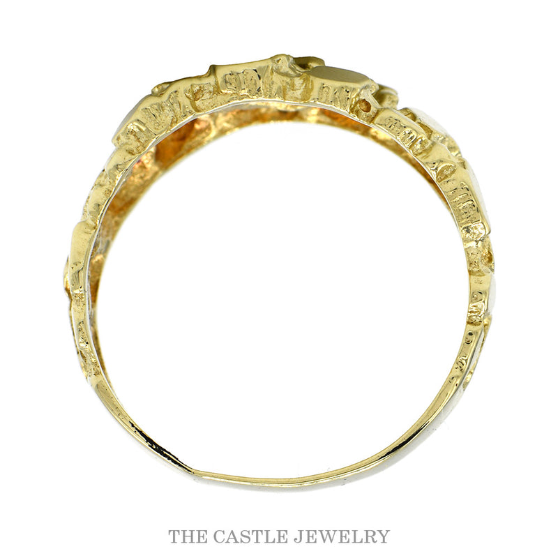 Front-facing view of the 10k yellow gold textured nugget band