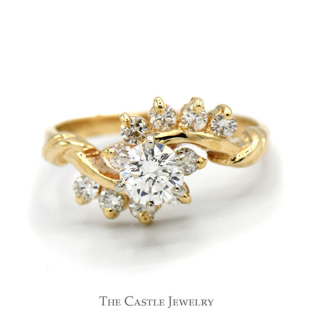 Diamond Cluster Ring with Bypass Design in 14k Yellow Gold