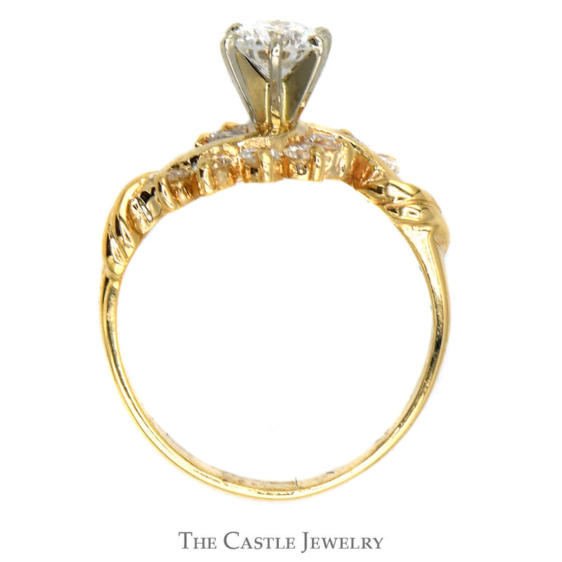 Diamond Cluster Ring with Bypass Design in 14k Yellow Gold