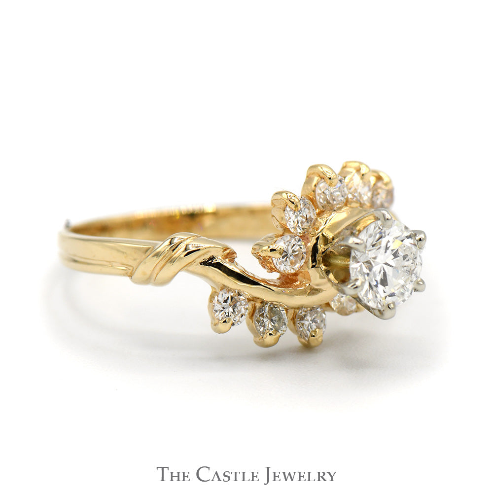 Diamond Cluster Ring with Bypass Design in 14k Yellow Gold