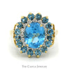 Oval Blue Topaz Ring with Blue Topaz & Diamond Halo in 14k Yellow Gold - Thumbnail 1