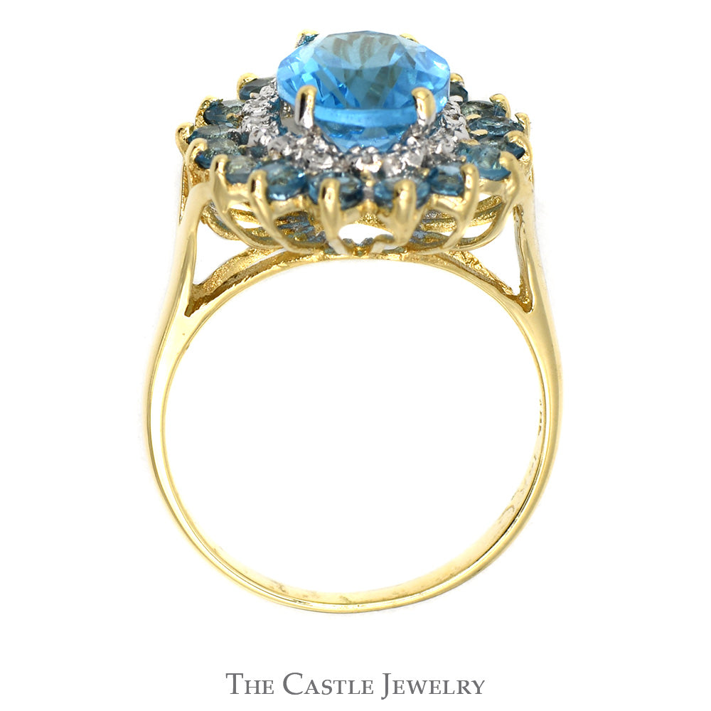 Oval Blue Topaz Ring with Blue Topaz & Diamond Halo in 14k Yellow Gold