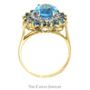 Oval Blue Topaz Ring with Blue Topaz & Diamond Halo in 14k Yellow Gold - Thumbnail 2