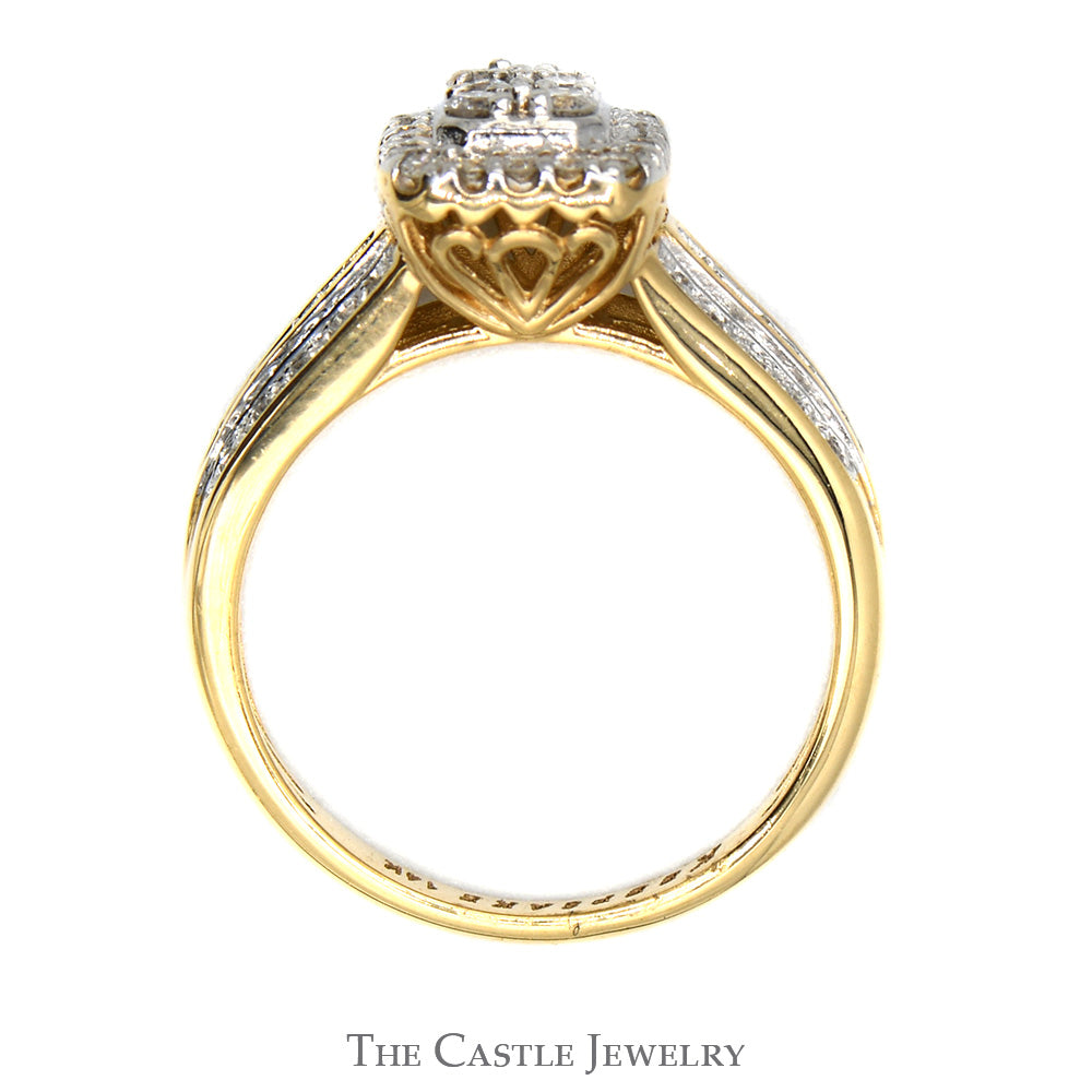 3/4cttw Rectangular Diamond Cluster Ring with Diamond Accented Sides in 14k Yellow Gold