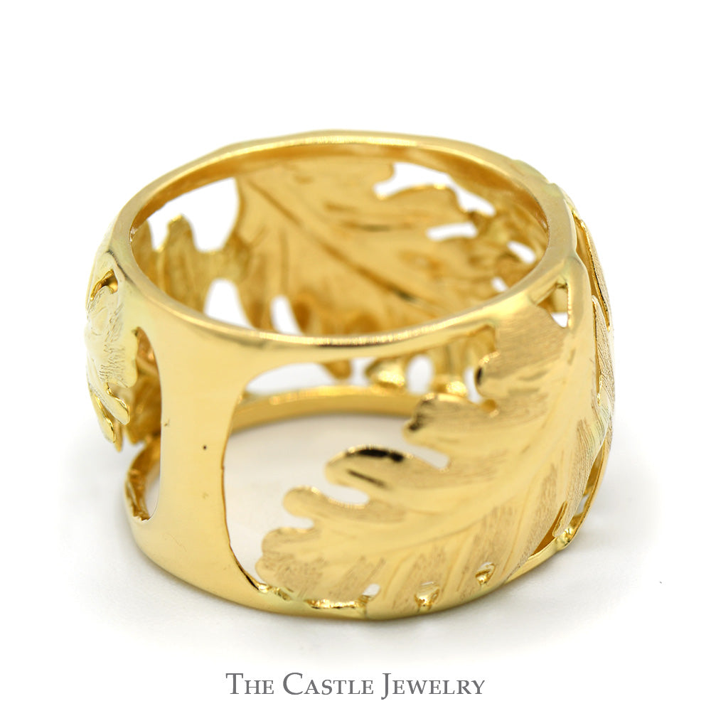 Wide Open Leaf Designed Band in 14k Yellow Gold - Size 7