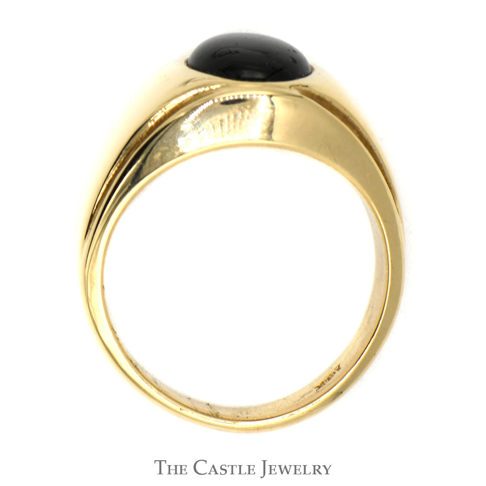 Oval Cabochon Black Star Sapphire Ring with Polished Sides in 14k Yellow Gold