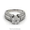 1.25cttw Round Diamond Cluster Ring with Accented Sides in 14k White Gold - Thumbnail 1
