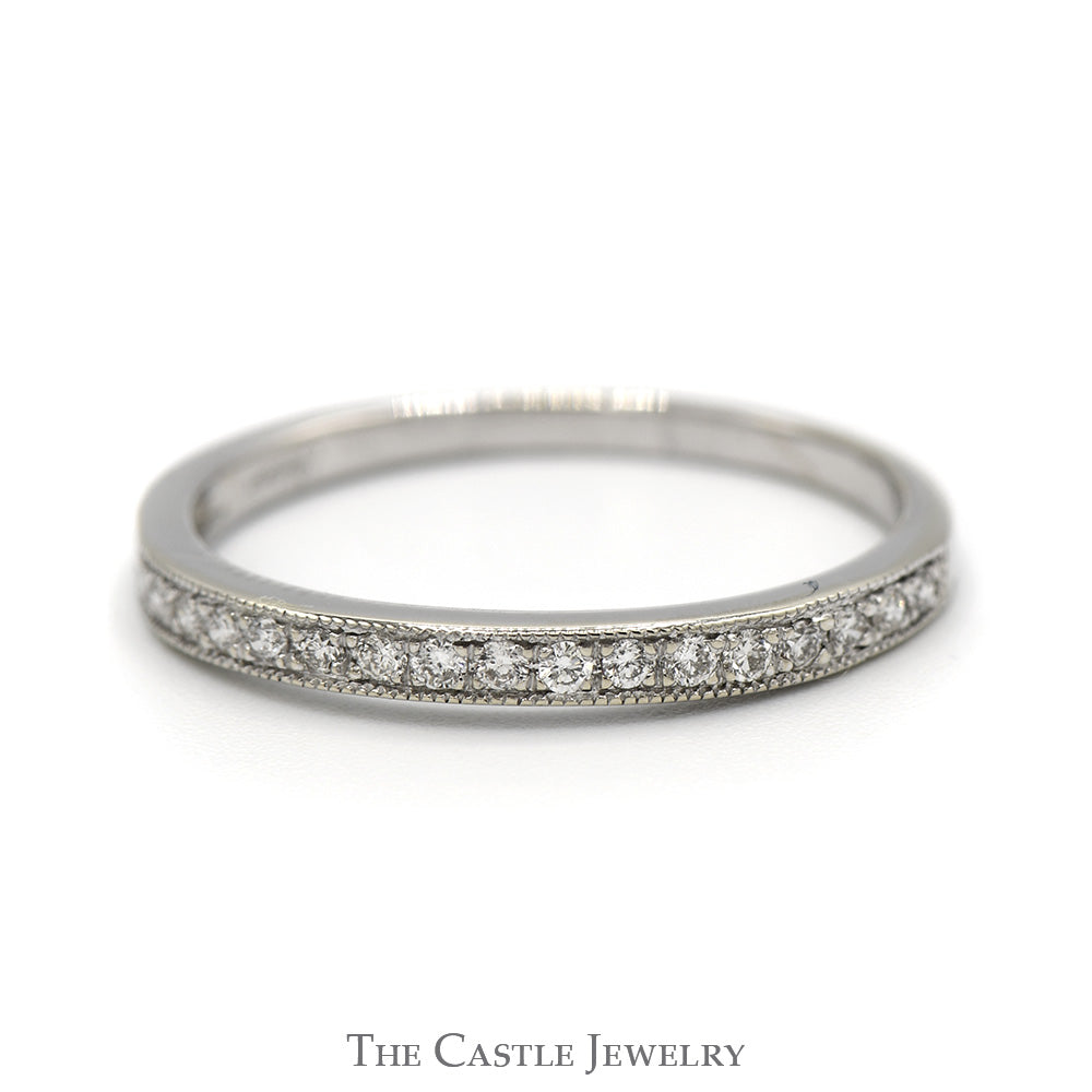 Round Diamond Wedding Band with Beaded Edges in 10k White Gold