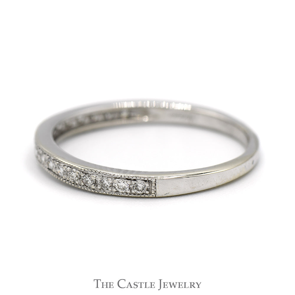 Round Diamond Wedding Band with Beaded Edges in 10k White Gold