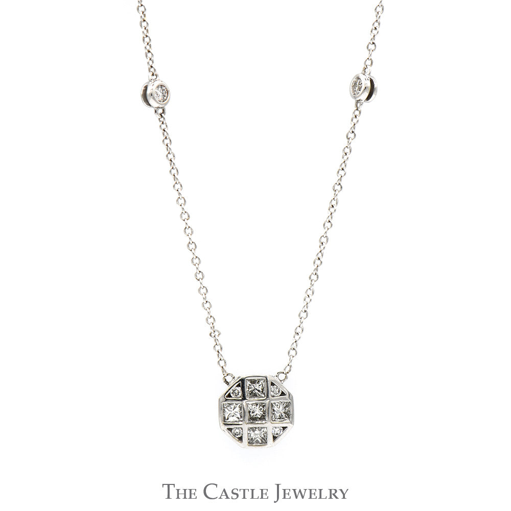 Circle Shaped Diamond Cluster Pendant on 16 inch Cable Link Chain in 14k White Gold