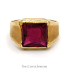 Men's Synthetic Ruby Intaglio Ring with Brush Textured Sides in 18k Yellow Gold - Thumbnail 1