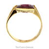 Men's Synthetic Ruby Intaglio Ring with Brush Textured Sides in 18k Yellow Gold - Thumbnail 2