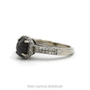 Side profile of the 14k white gold black diamond halo ring showing the double row pavé shoulders - Thumbnail 2