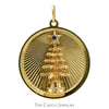 Circular Christmas Tree Pendant with Round Sapphire Accent in 14k Yellow Gold - Thumbnail 1