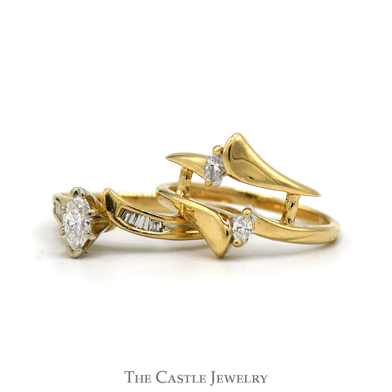 Marquise Diamond Engagement Ring .25 CT  With Wrap Design Band With Diamonds .50CTTW In 14KT Yellow Gold