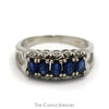 Oval Sapphire Band with Scalloped Mounting & Diamond Accents - Thumbnail 1
